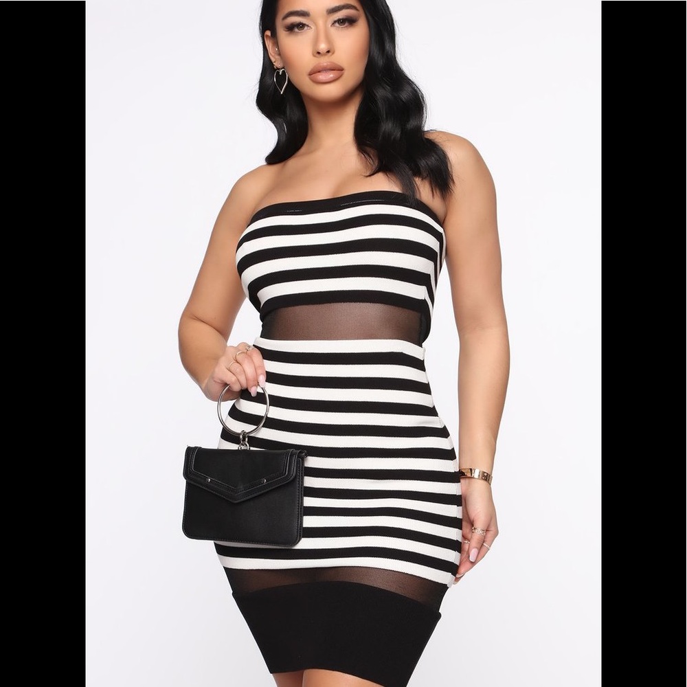 Just a peak striped mesh mini dress